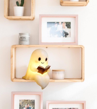 Cute Reading Ghost Shelf Sitter Resin Ornament