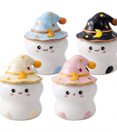 Cute Ghost Wizard Ceramic Mug With Witch Hat Lid